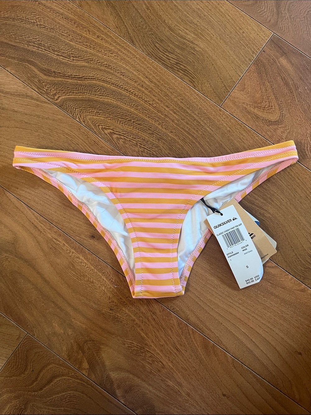 Quiksilver Pink and Yellow Striped Bikini Bottom